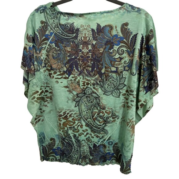 Style & Co Green Paisley Metallic Print Cowl Neck Top - NWT - Picture 2 of 4